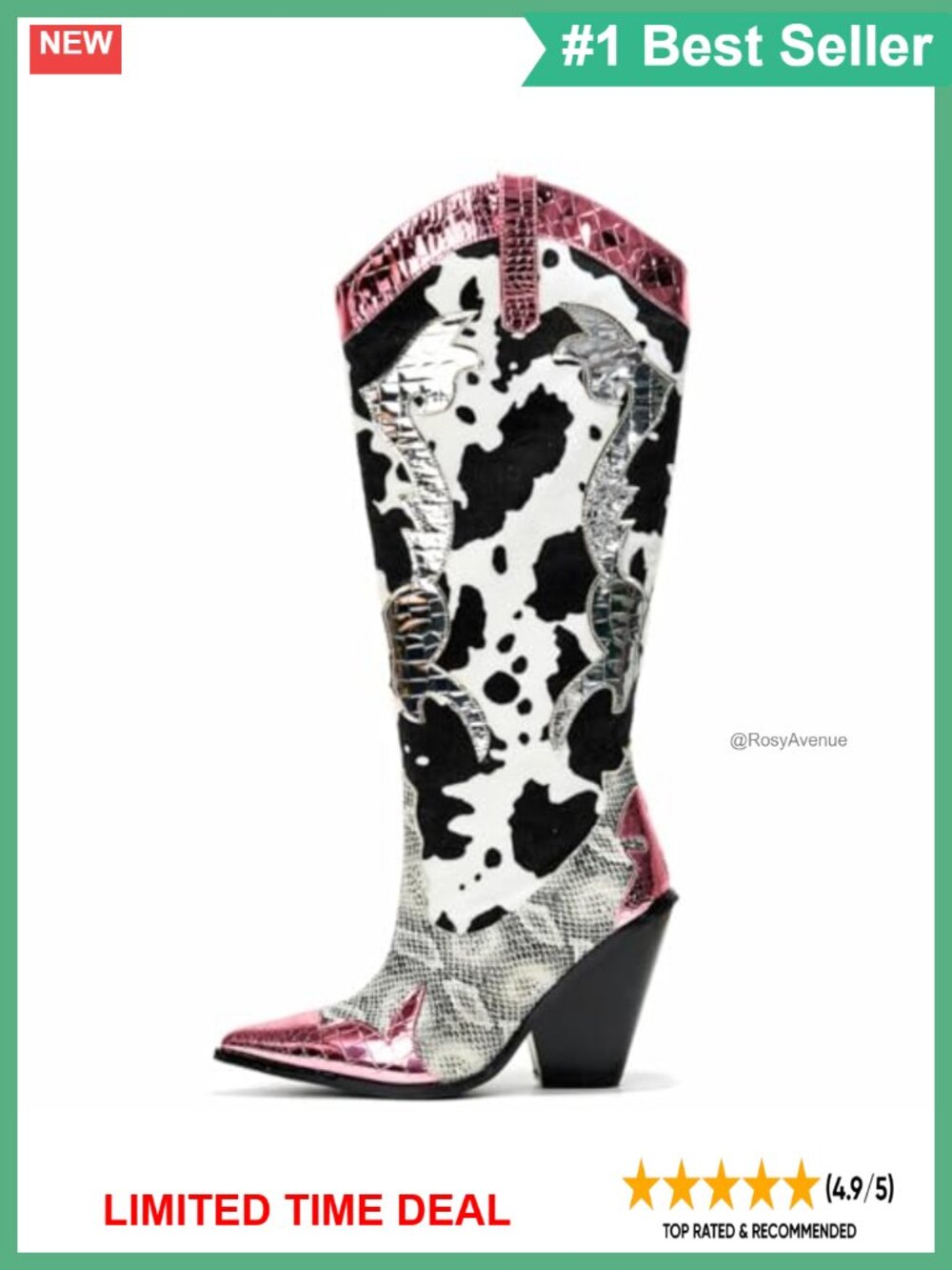 Animal Print Cowboy Boots Pointed Toe Block Heel Pull-On